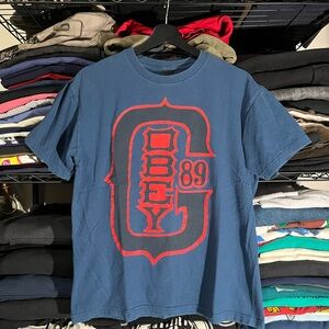 Obey Navy T-Shirt with Bold Red Graphic